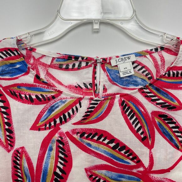 J. Crew Factory XS Tropical Leaf Print Linen Cotton Blend Top Short Sleeves - Picture 3 of 10